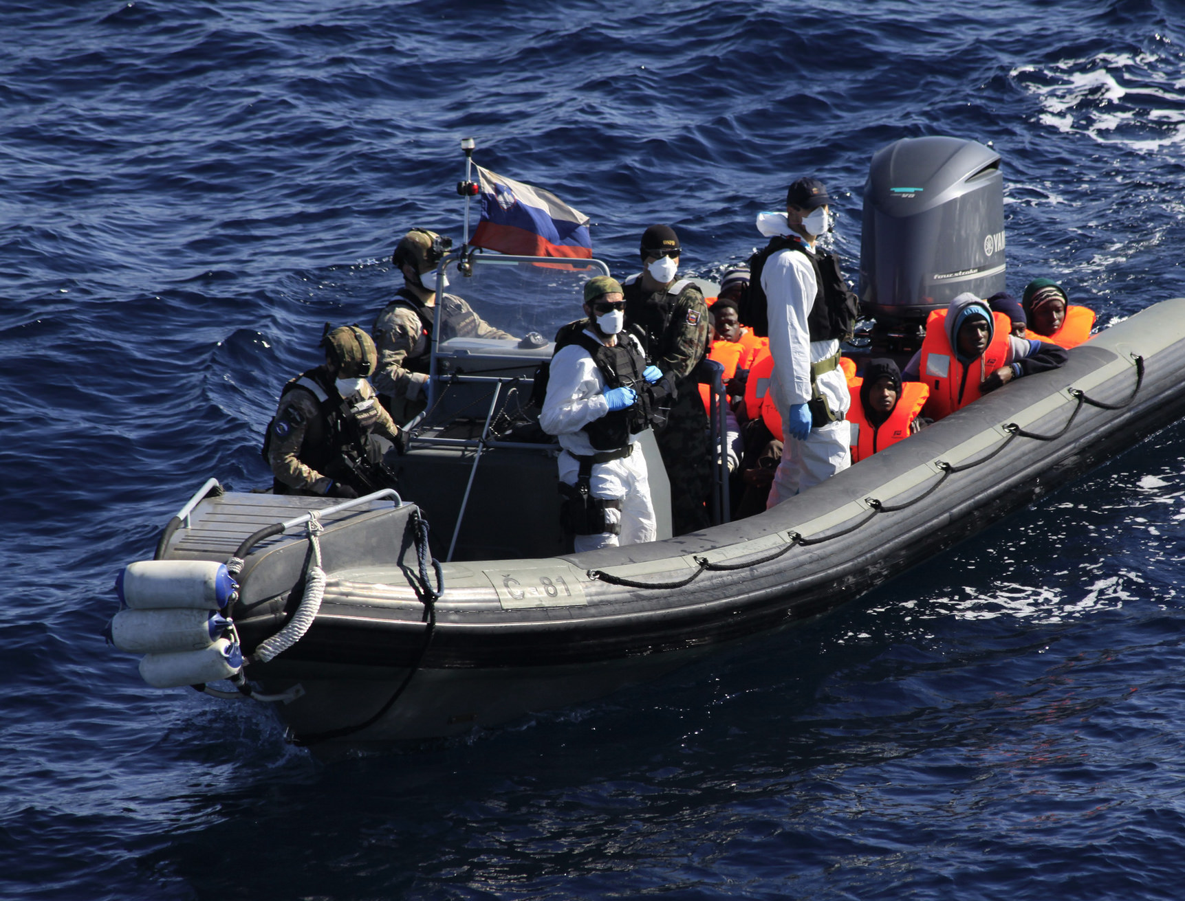 Migrants transported by European Union Naval Force Mediterranean