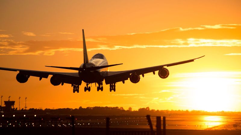 Boeing 747 Landing In Barcelona During Sunset