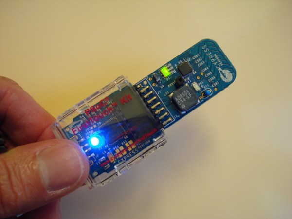 A temperature sensor built with Cypress PSoC FirstTouch kit.