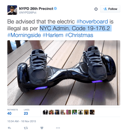 NYPD Tweet Claims That ‘Hoverboards’ Are Illegal