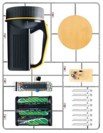 All the parts you need to build an LED flashlight.