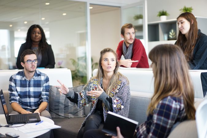 Office workers talking