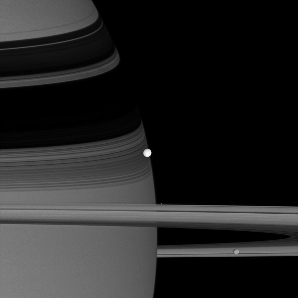 saturn and three moons