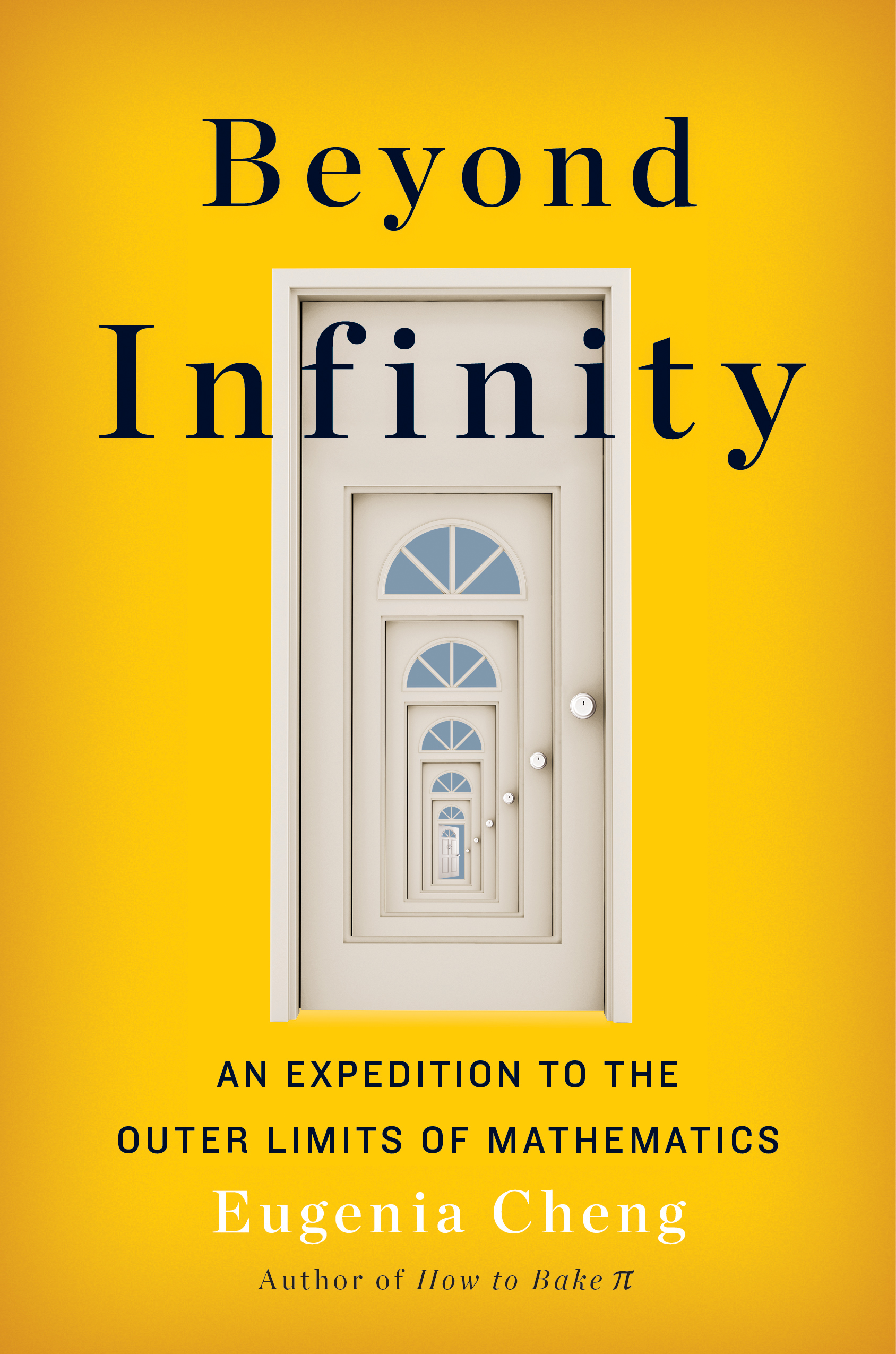 yellow book cover for beyond infinity with seemingly infinite doors