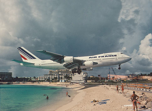 extremely low landing above a beach