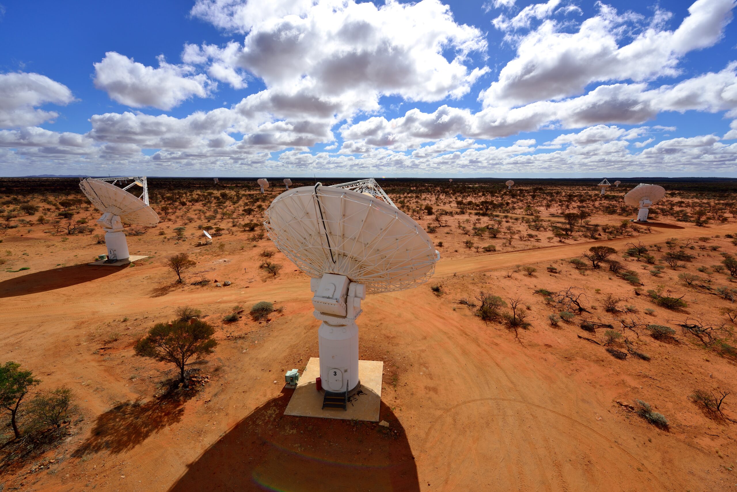 Dishes from the ASKAP array point skyward.