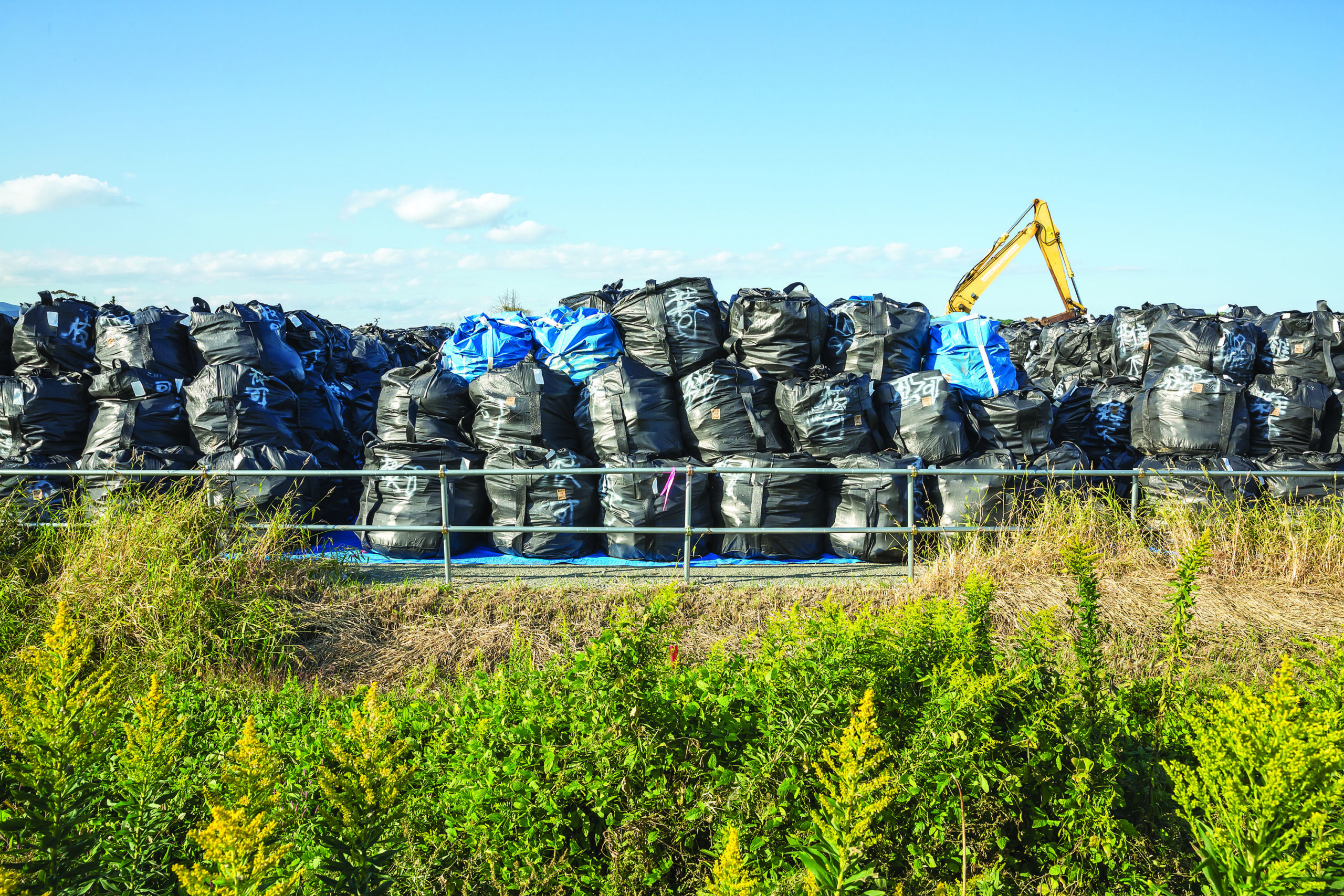 Bags filled with contaminated soil