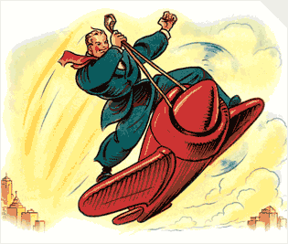Cartoon of a man in a plane