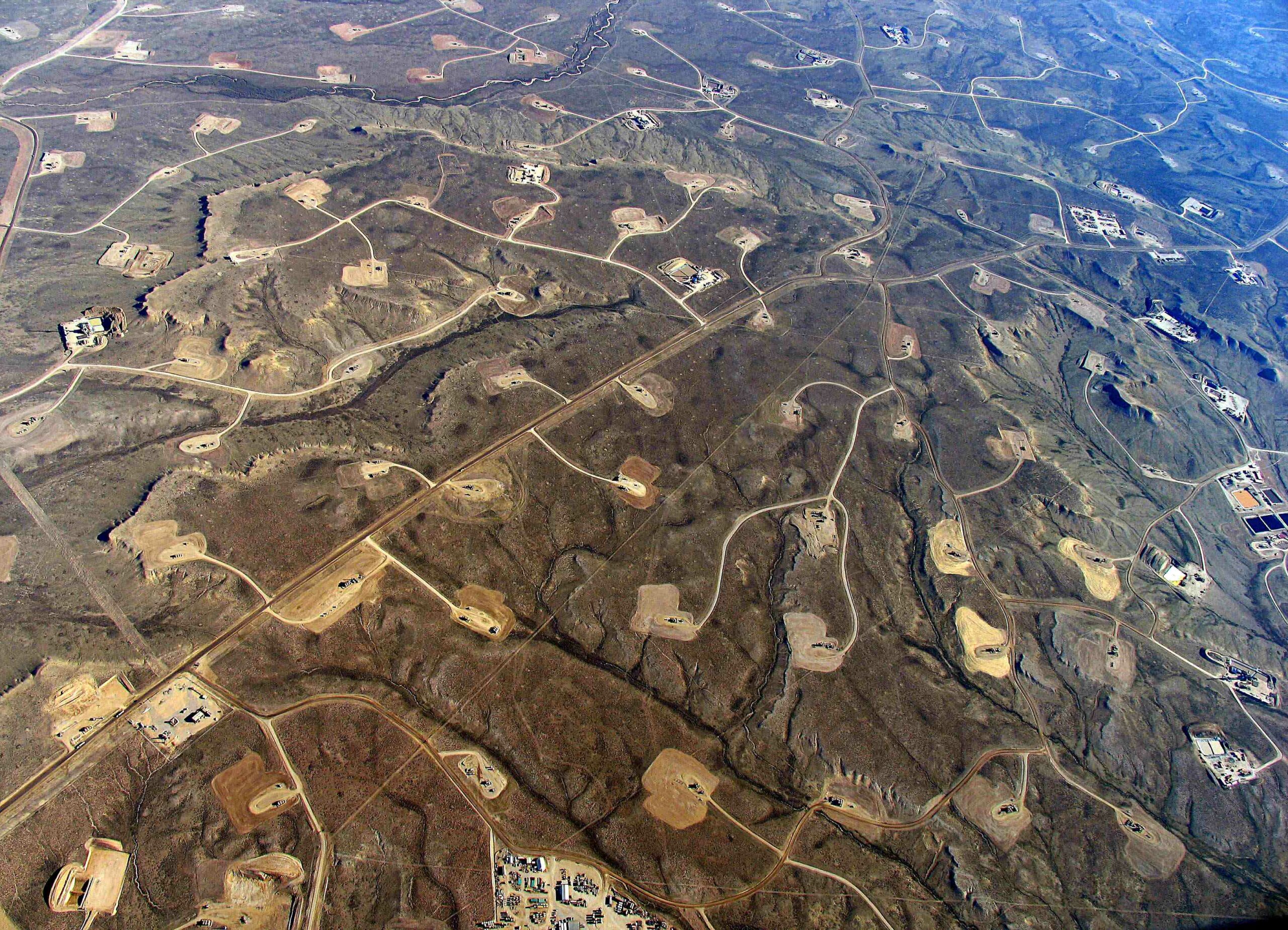 Aerial view of fracking operations