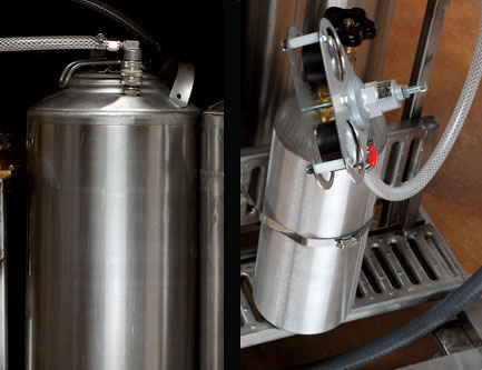 Steel tanks in a beer-brewing device.