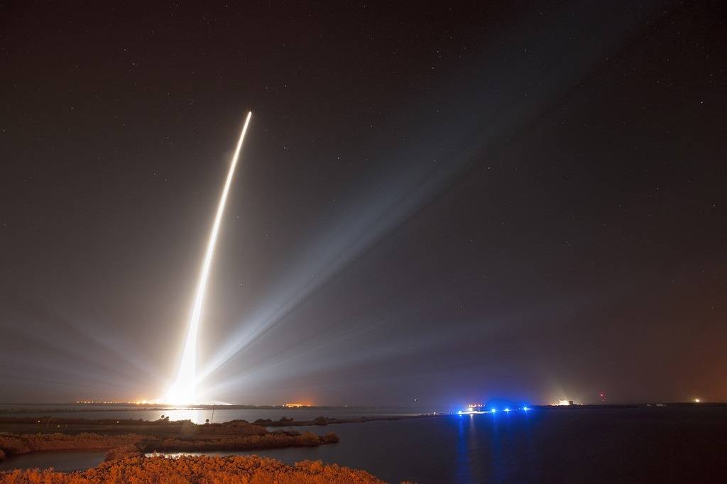 rocket launch at night 