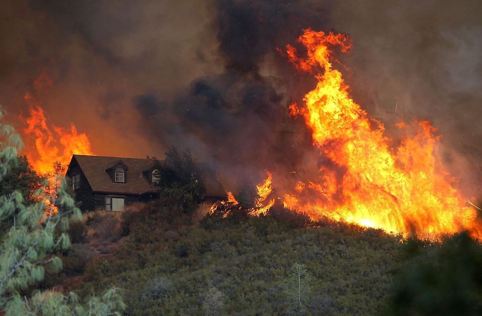 Wildfire California house burning flames