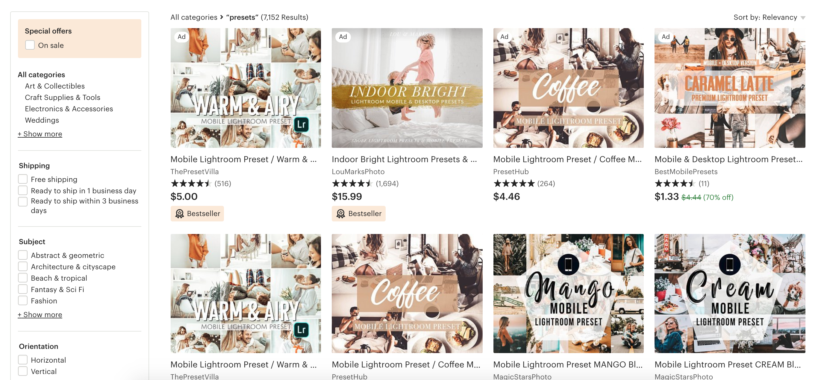 Etsy presets