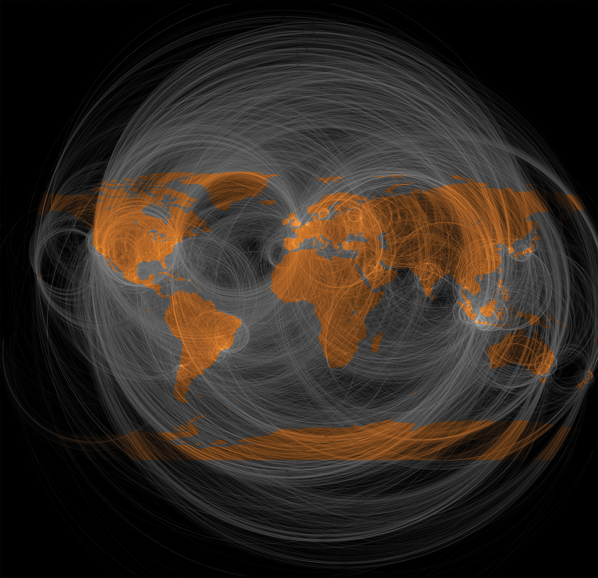 lines connecting conversations on Twitter across a world map