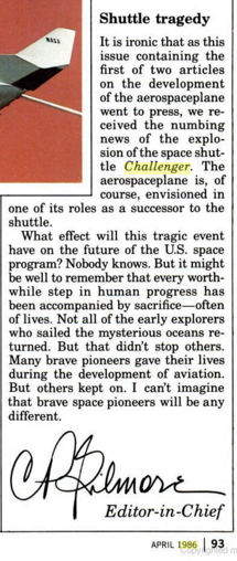 PopSci's first mention of the Space Shuttle Challenger disaster