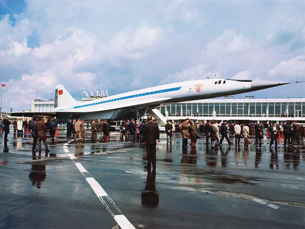 the Soviet supersonic airliner Tupolev Tu-144 plane on the runway