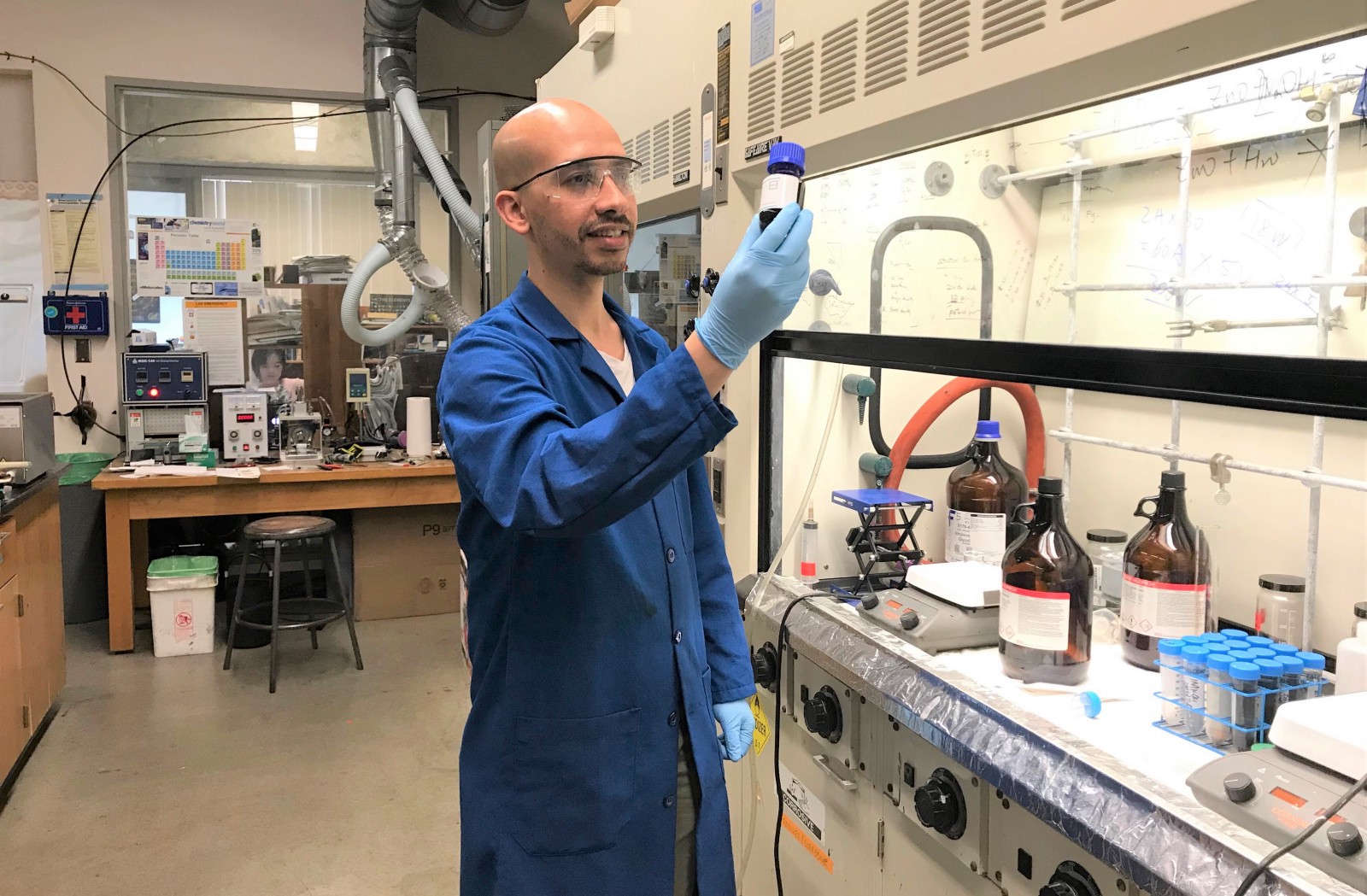 El-Kady holding conductive ink that can be used for printing flexible electronics.