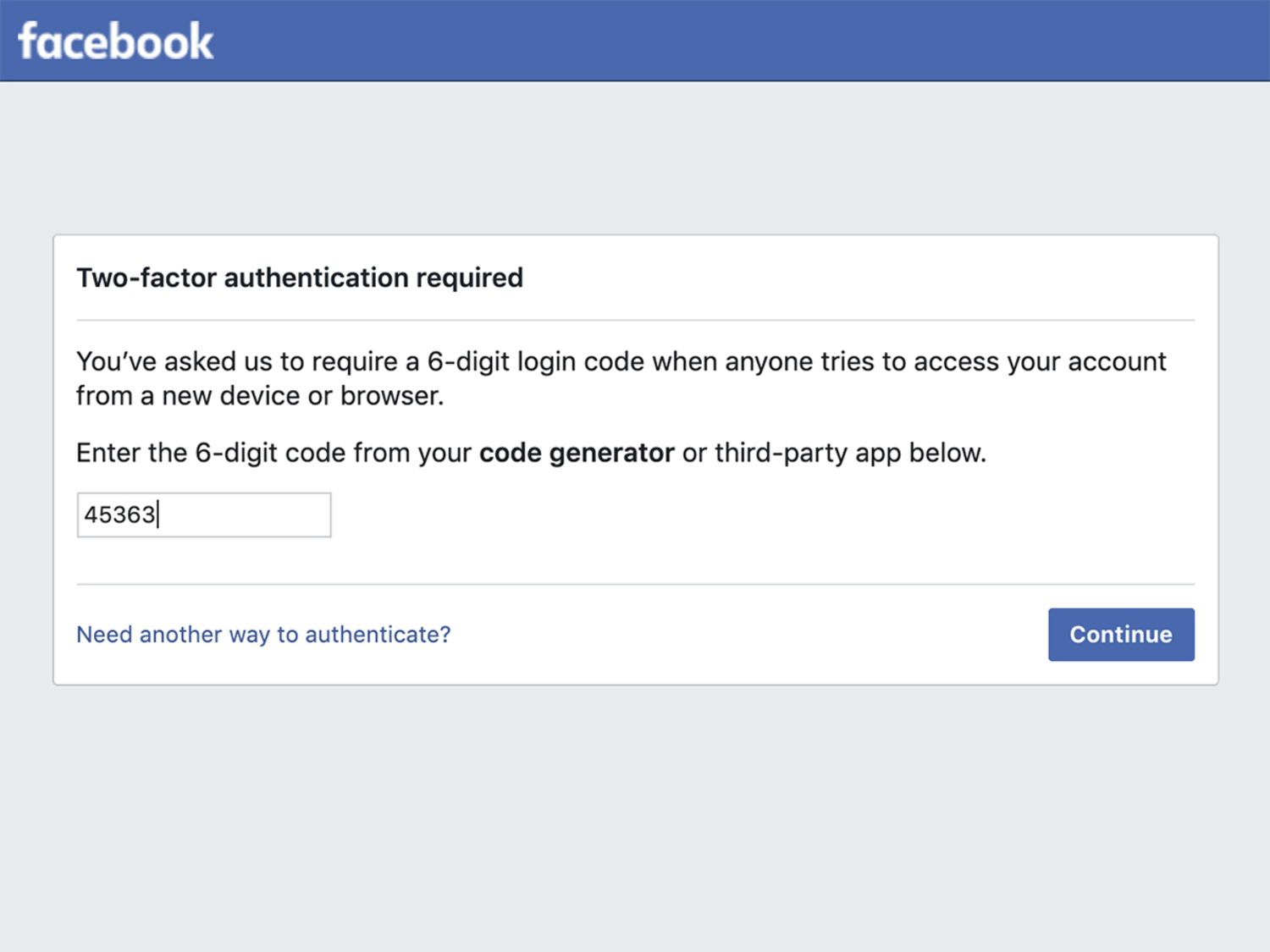 Two Factor Authentication on Facebook