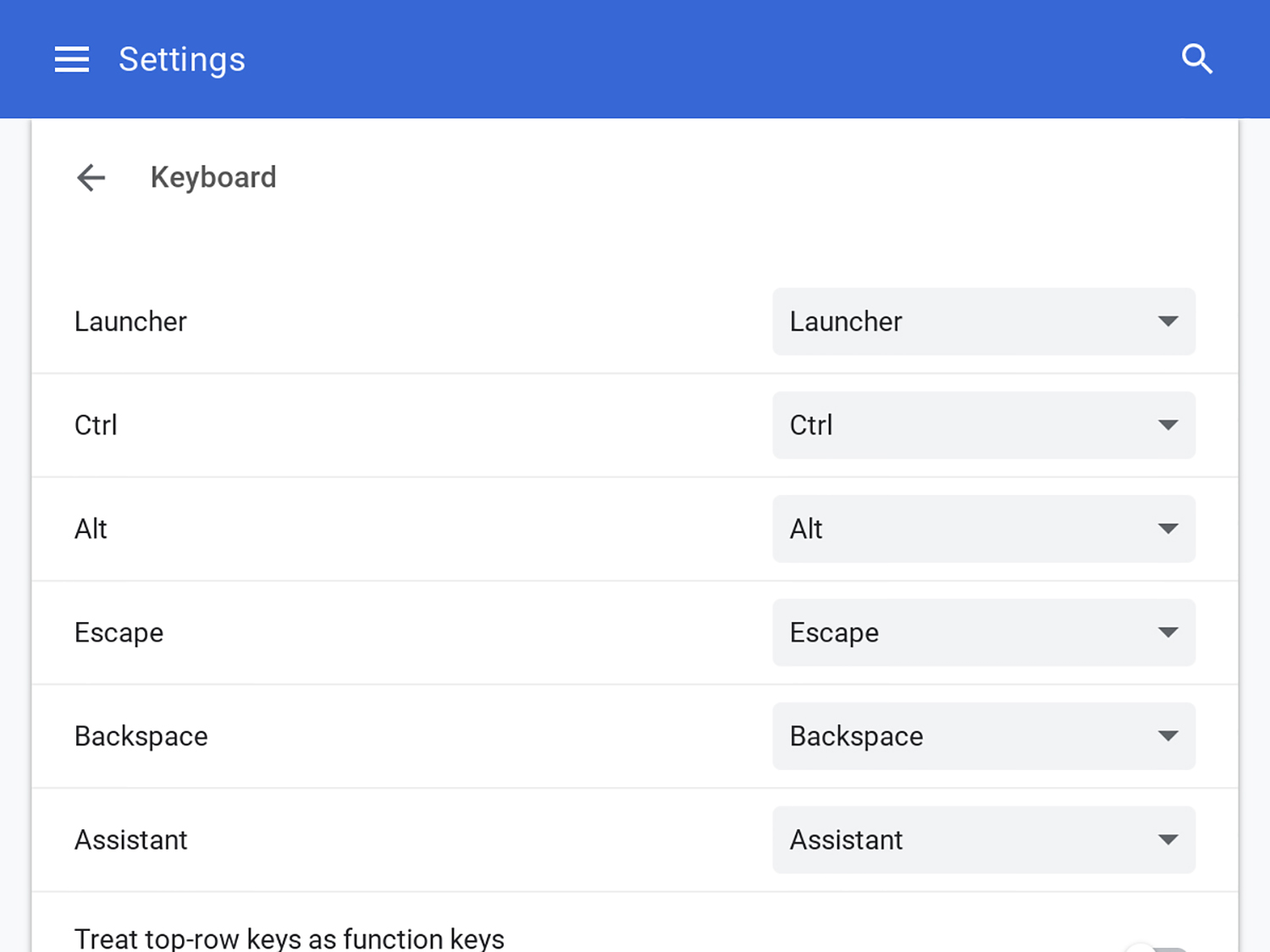 Chromebook settings screenshot