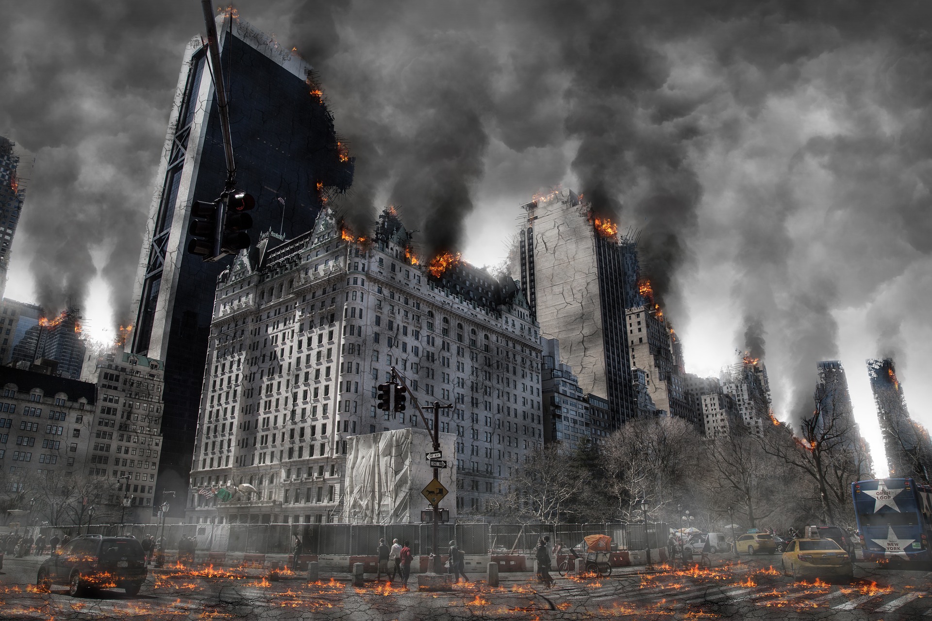 burning city in the apocalypse