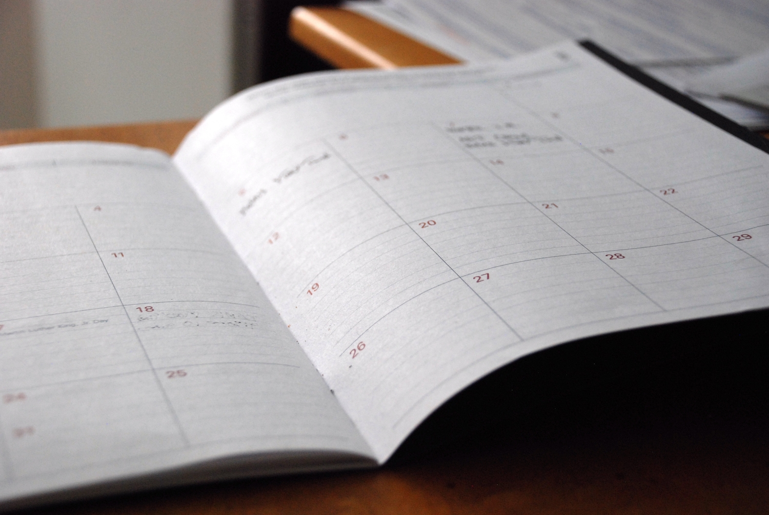 an open calendar or planner