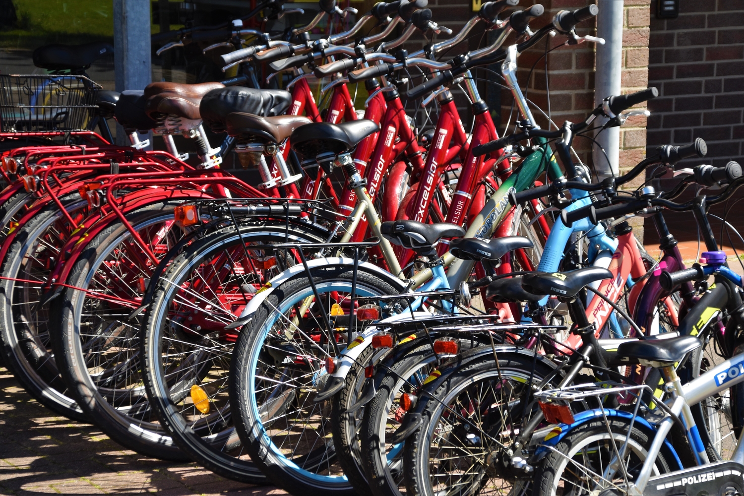 a bunch of bikes on display