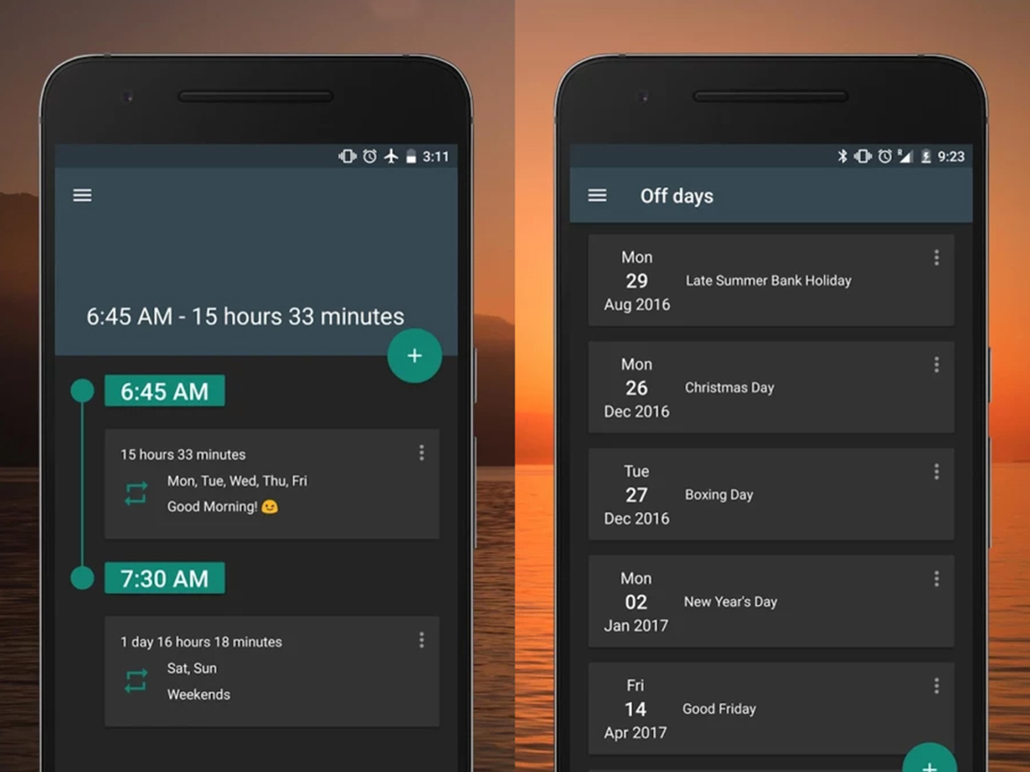 android hones showing alarm clock heavy app