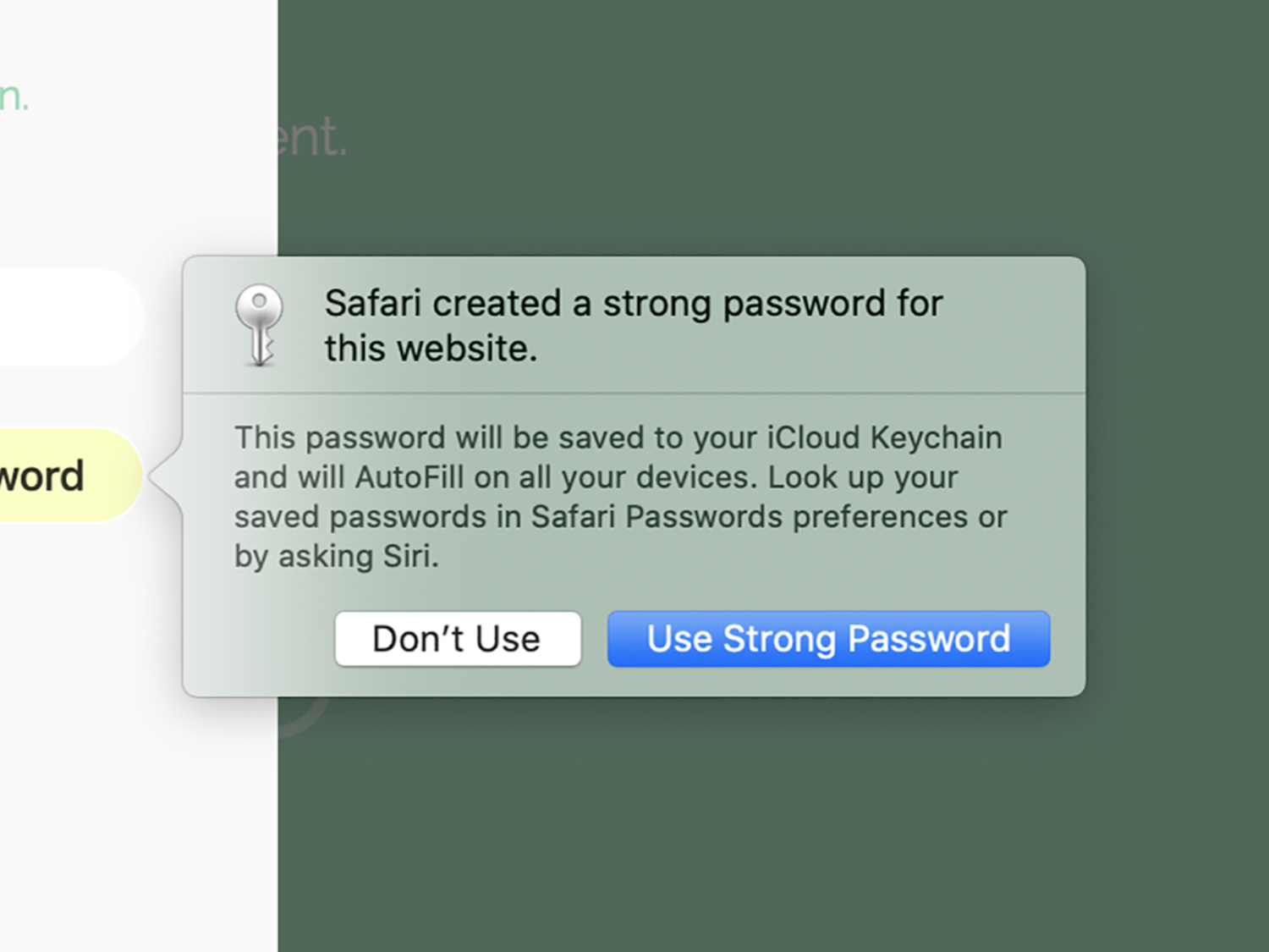 screenshot of password manager on safari