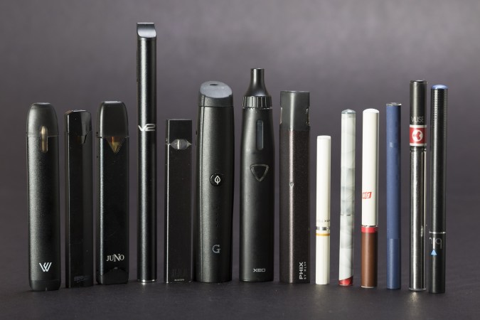 a lineup of vape pens and e-cigarettes