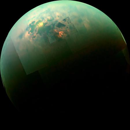 an infrared composite photo of titan