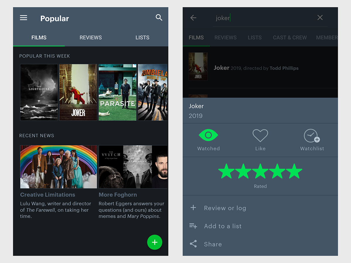 The Letterboxd app that will let you track the movies you've watched.