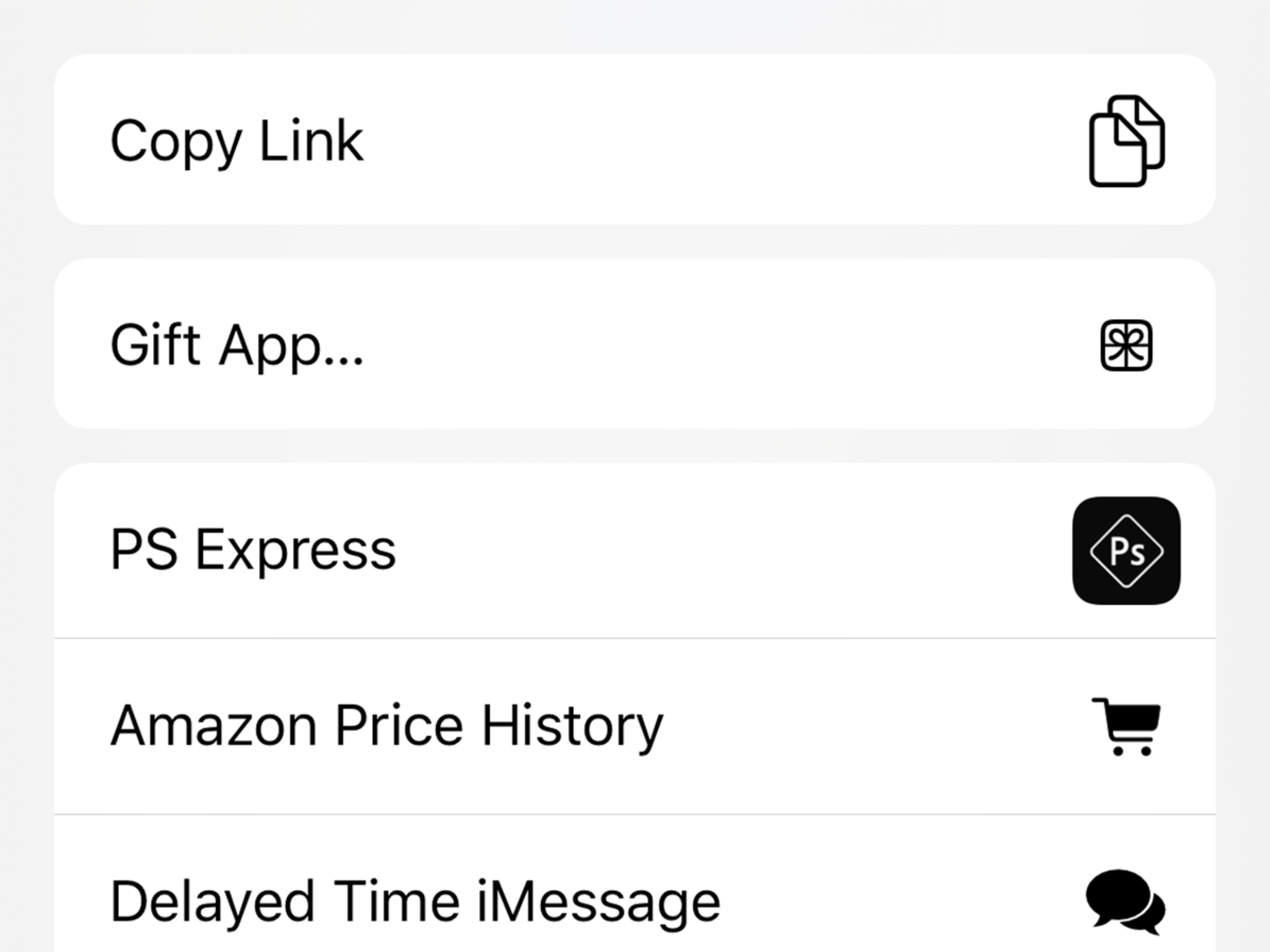 Screenshot of app giving options on iOS