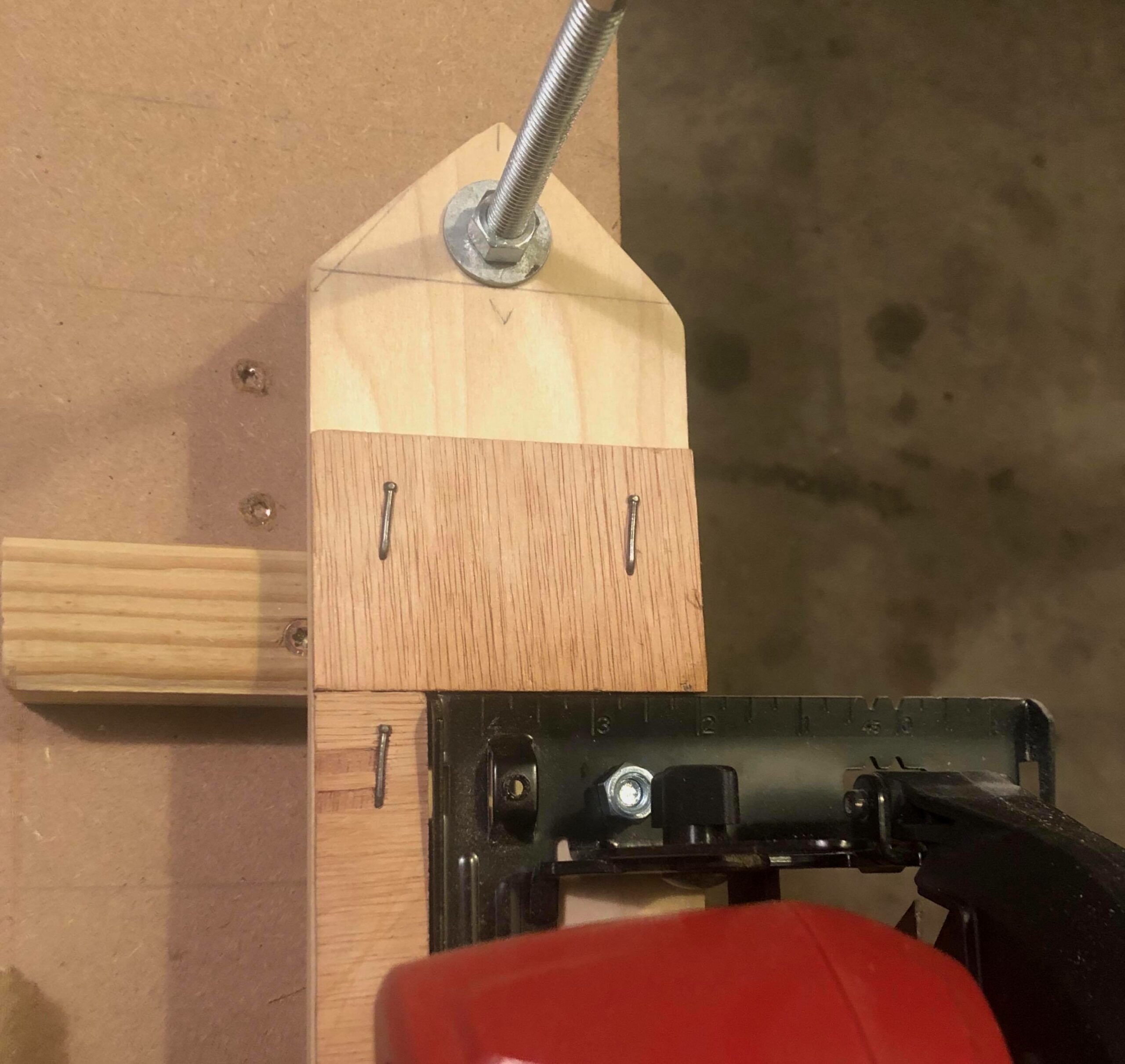 a chop saw jig saw platform with the saw shoe fence visible