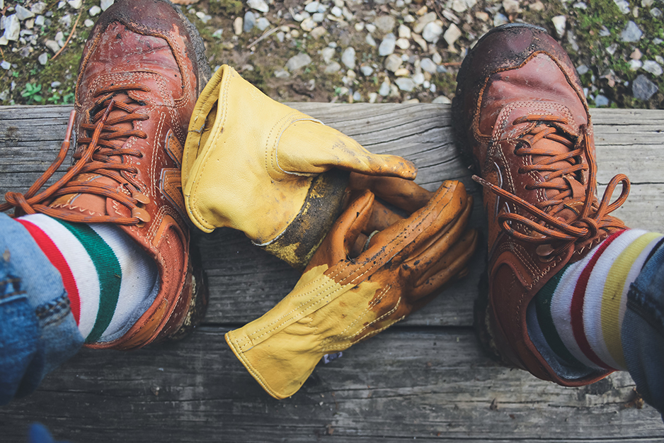 work boots and gloves