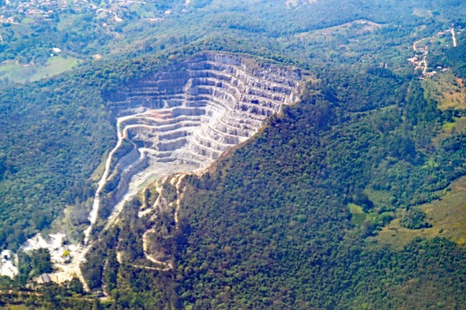 Looking down on an open pit mine in the Brazilian Amazon