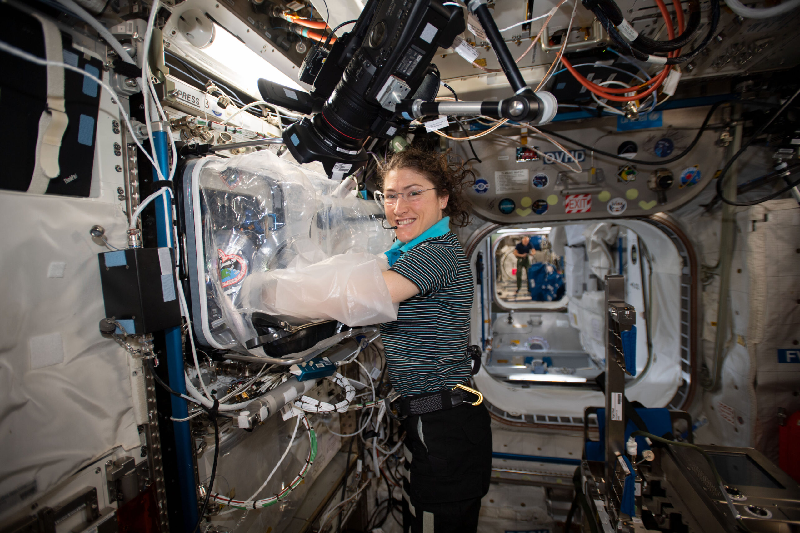 astronaut in space doing experiments with growing human organs.