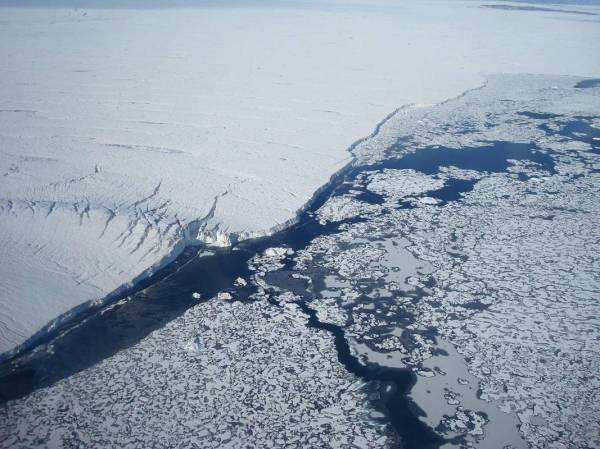 glacier reaching the water