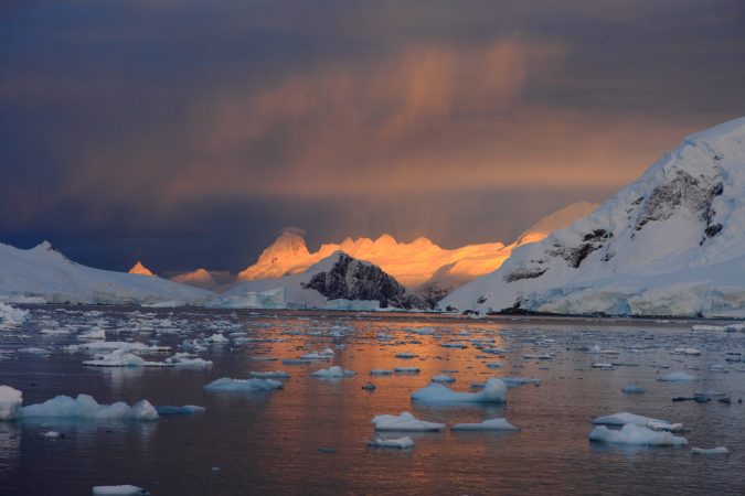 Sunrise and ice floe in Antarctica