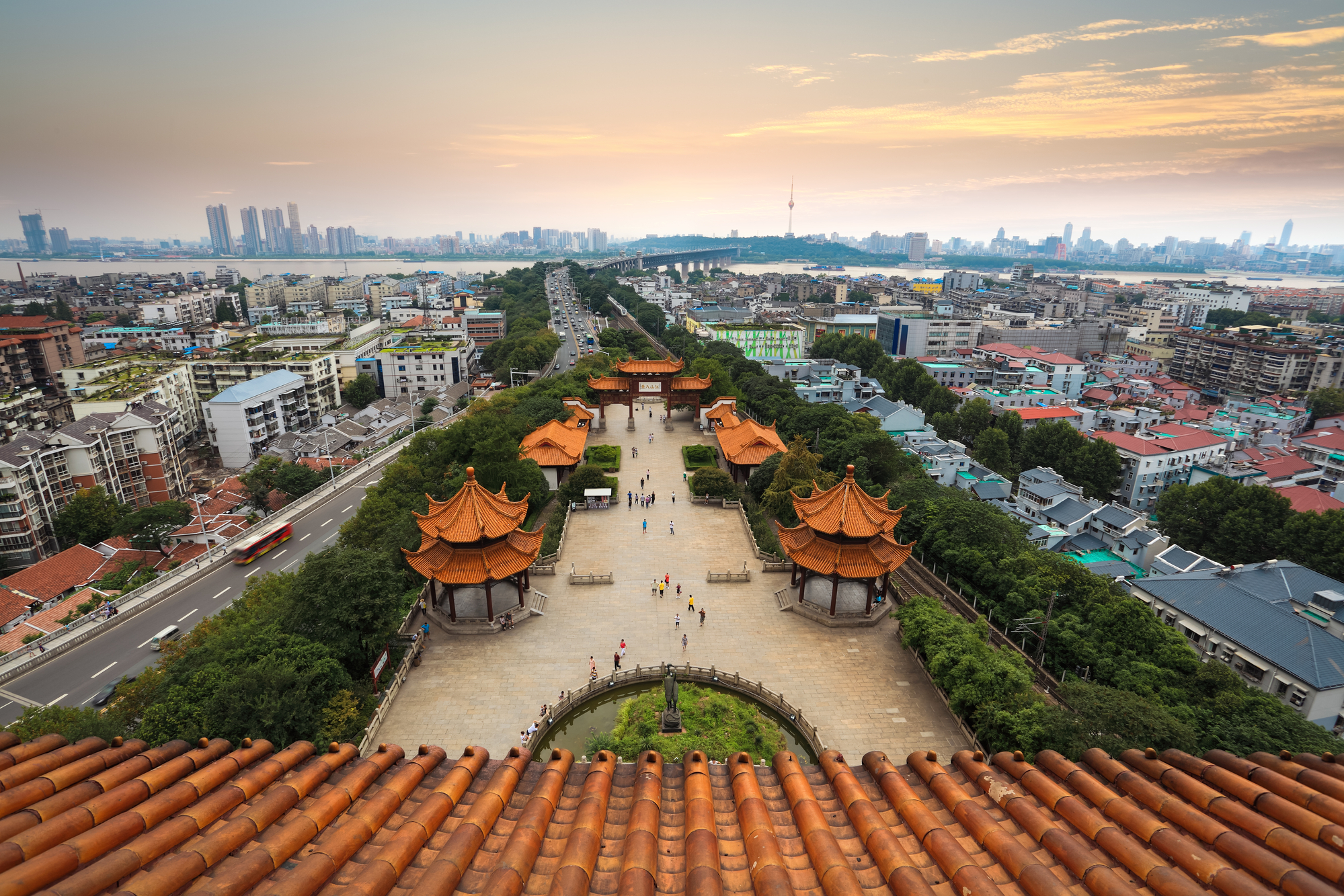 A view over a plaza in Wuhan, China