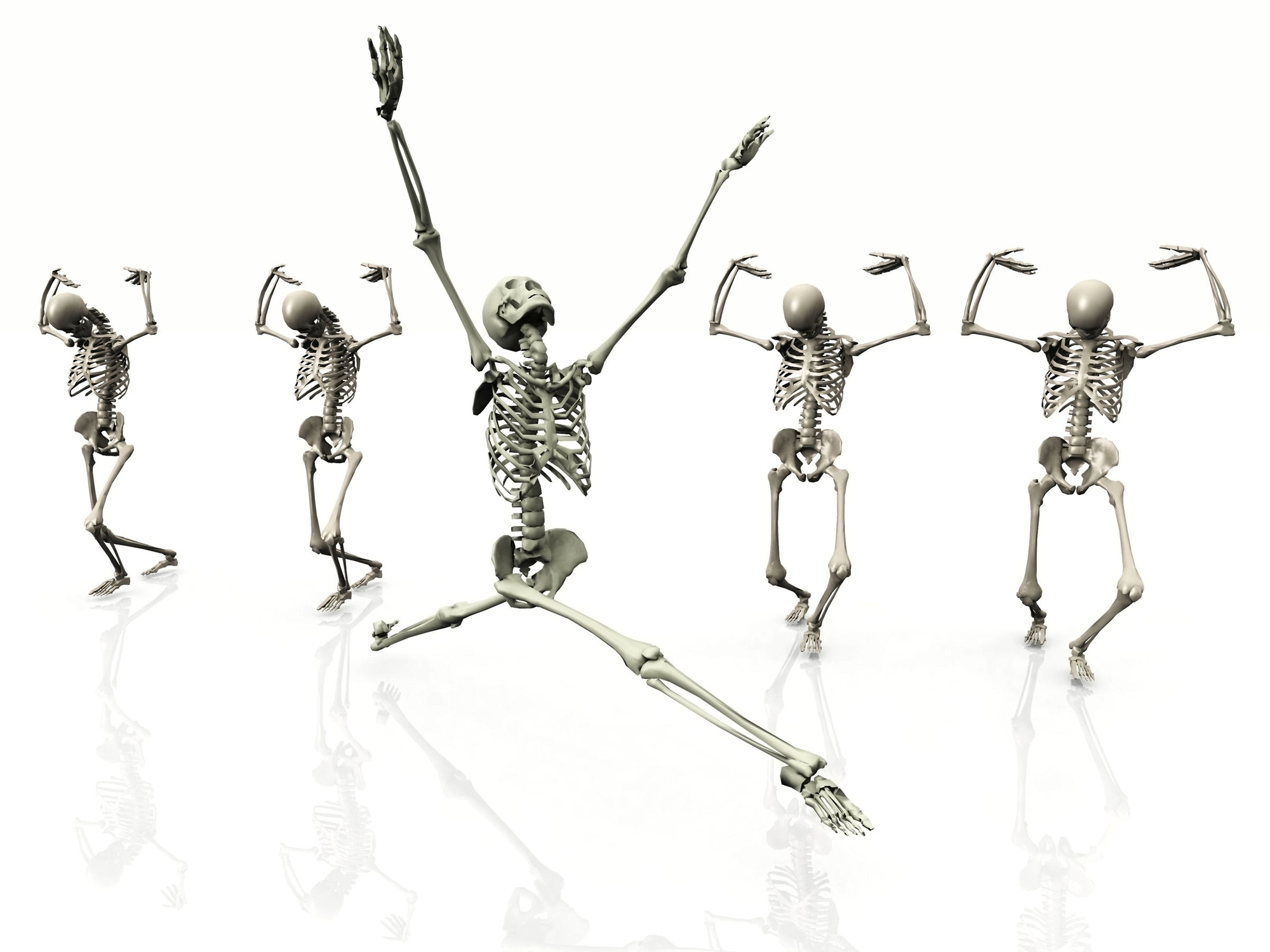 Five dancing skeletons