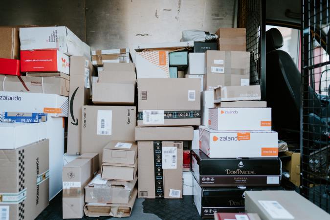 boxes piled in delivery truck