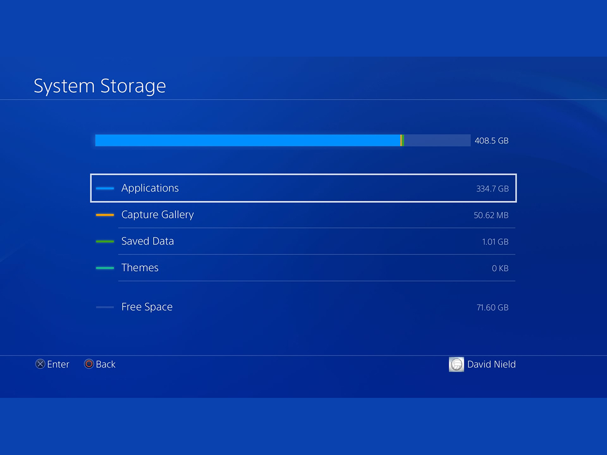 The PlayStation 4's system storage screen, to help you assess whether you need more PS4 storage.