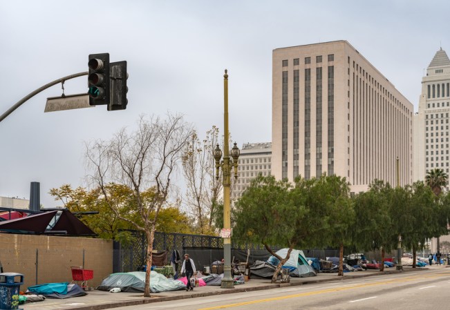 A homeless camp in downtown Los Angeles