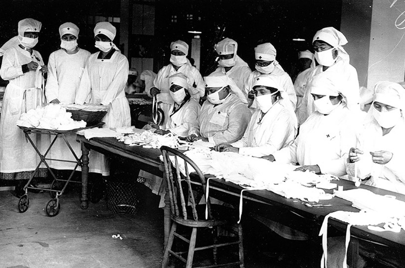 red cross volunteers with masks on