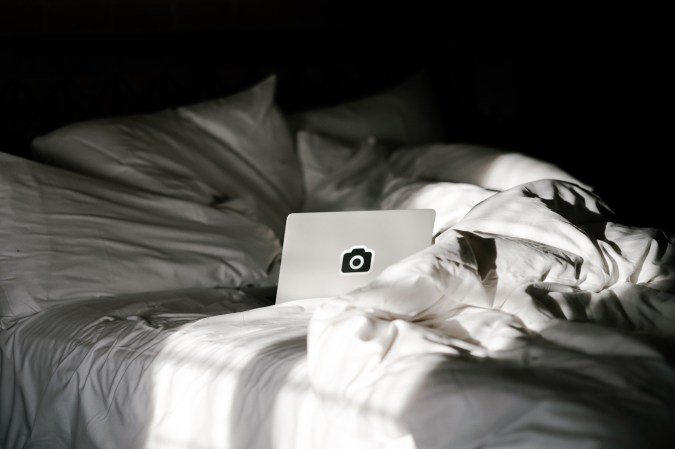 Laptop on bed