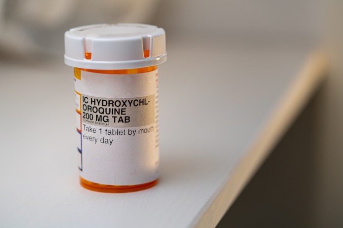 A bottle of hydroxychloroquine, a drug used to treat malaria and lupus