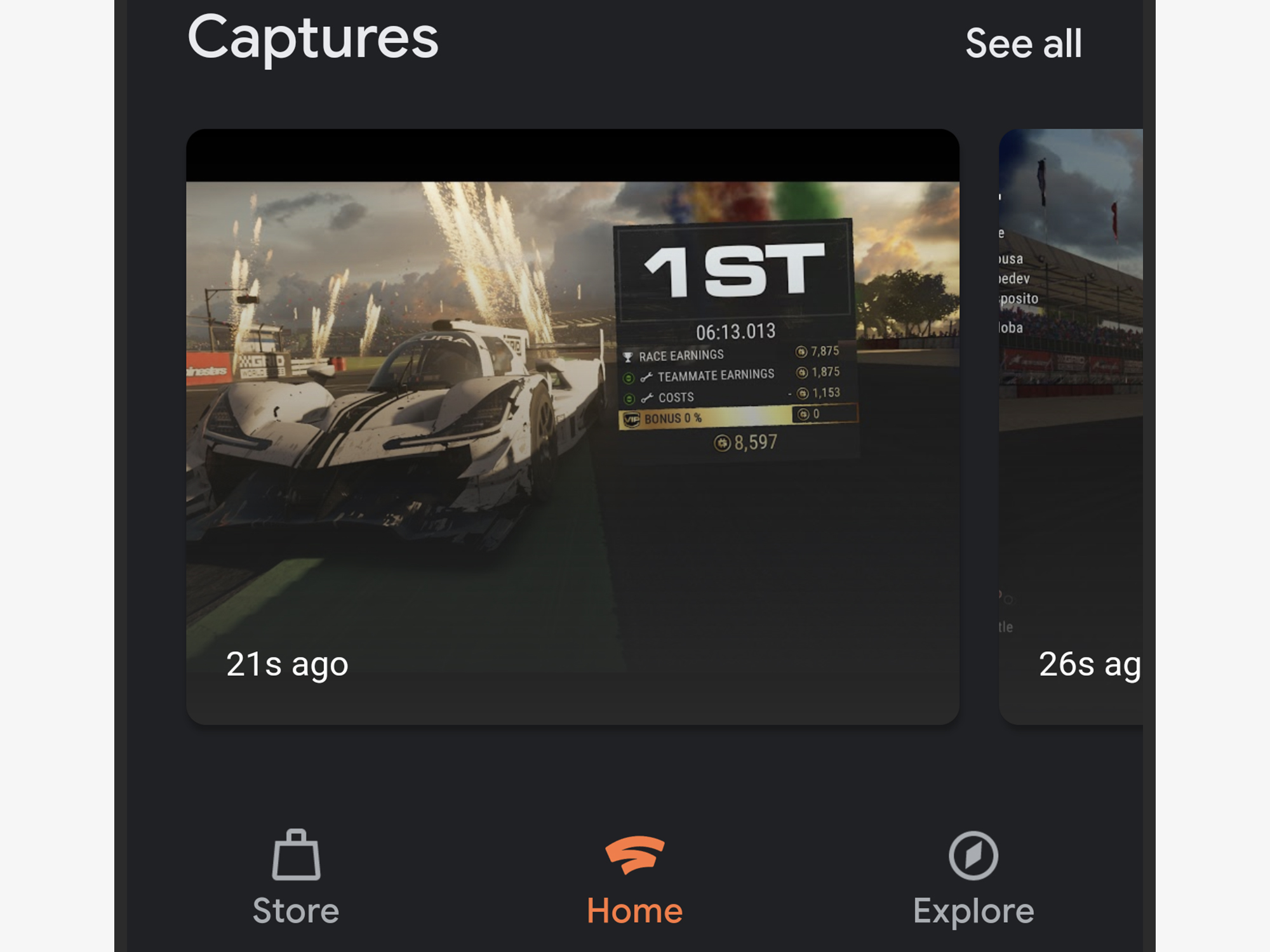 a screenshot of the captures screen in Google Stadia