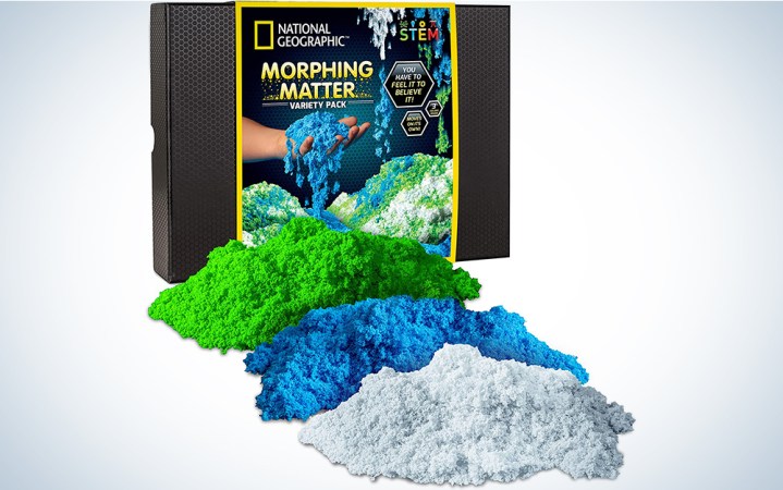  NATIONAL GEOGRAPHIC Morphing Matter Pack – Play Set Comes with 9 Cups of Morphing Matter in 3 Fun Colors, Reusable Storage Box