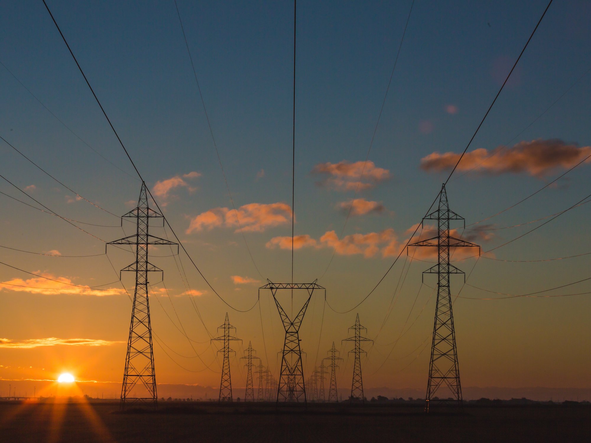 power lines at dusk