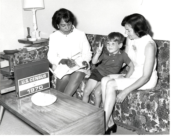 An enumerator visiting a family in 1970